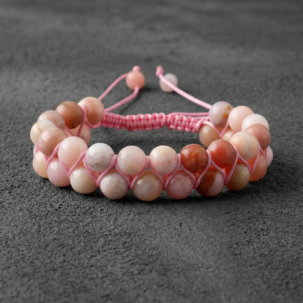 Opal Pembe 8mm Çift Sıra Makrome Doğal Taş Bileklik