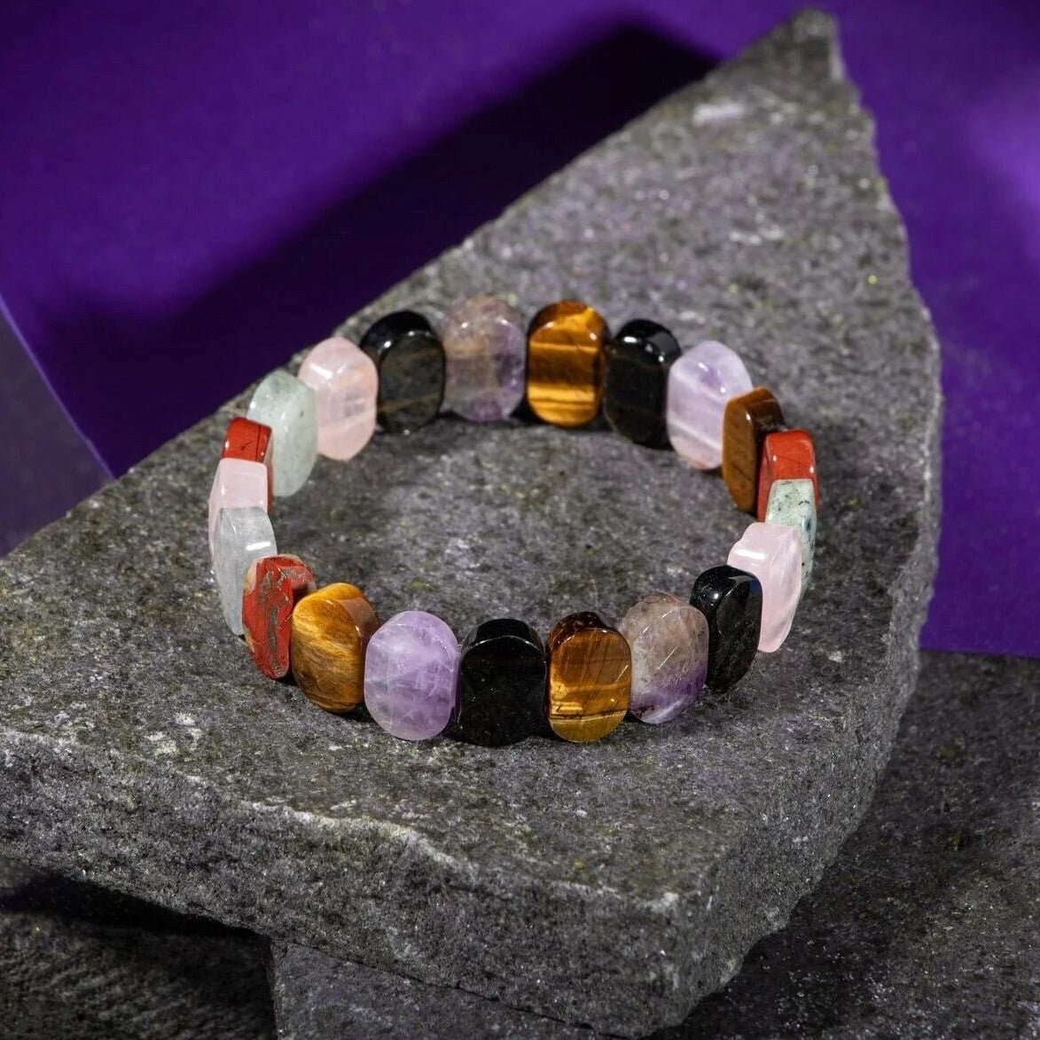 Başak Burcu Bileklik Ametist, Golden Obsidyen, Kaplan Gözü, Labradorit, Pembe Kuvars, Yosunlu Akik