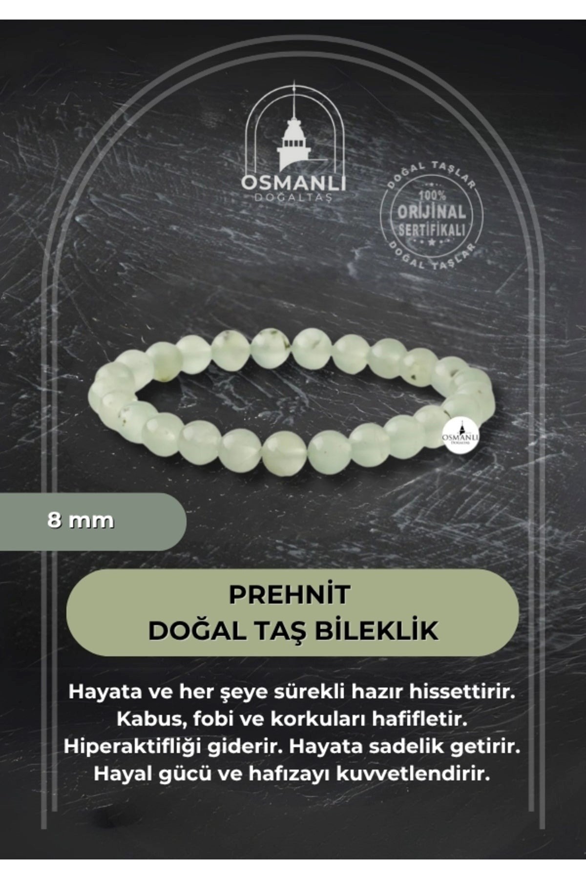 Prehnit 8mm Doğal Taş Bileklik