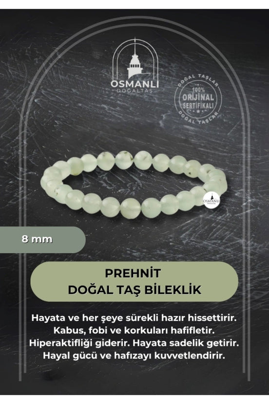 Prehnit 8mm Doğal Taş Bileklik