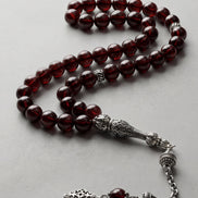 Garnet (Lal) Doğal Taş Tesbih – 925 Ayar Gümüş – 8 mm Küre Kesim