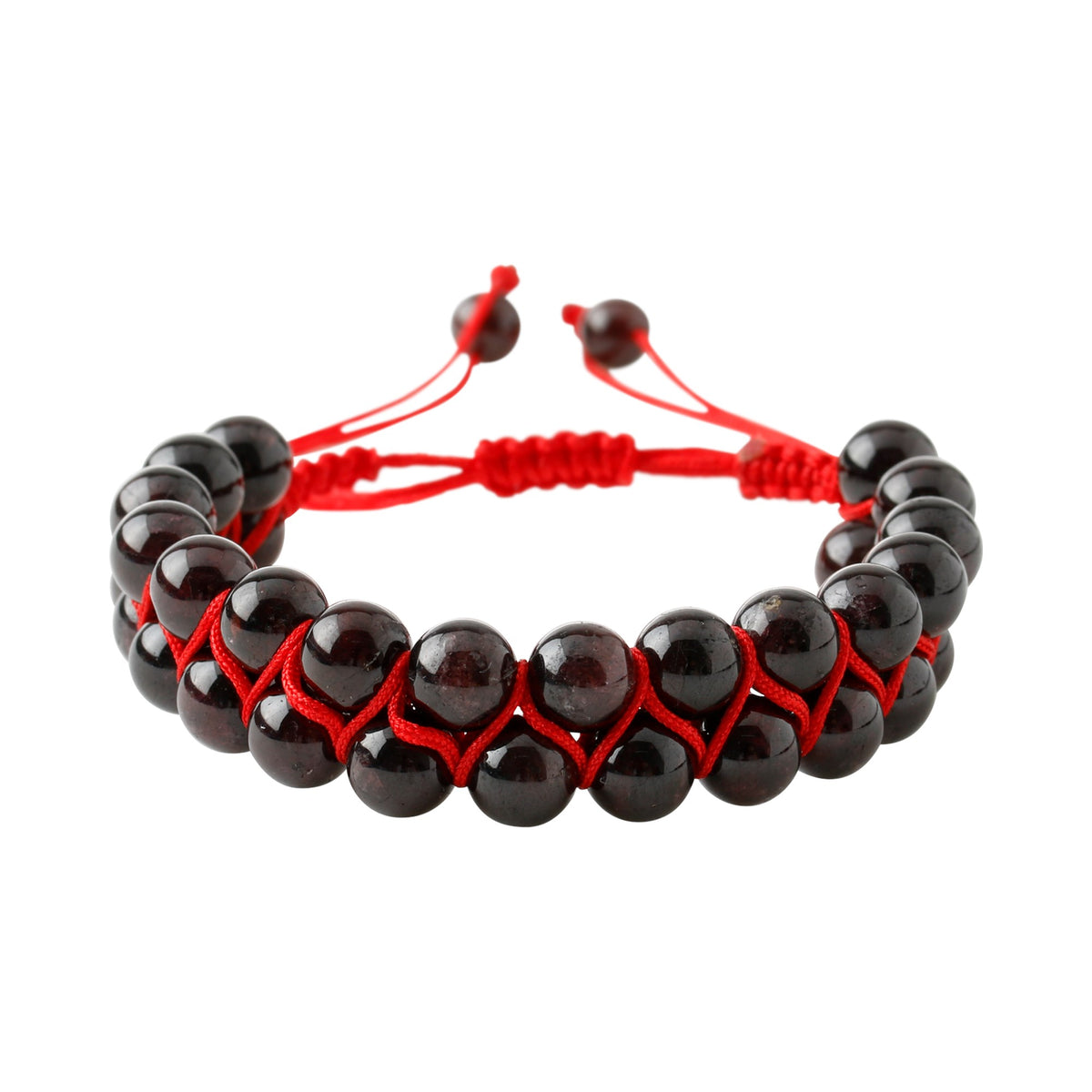Bordo Granat (Lal) 8 mm Çift Sıra Makrome Doğal Taş Bileklik