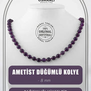 Ametist 8 mm Düğümlü Doğal Taş Kolye