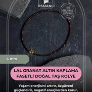 Lal Granat Altın Kaplama Fasetli  Doğal Taş Kolye