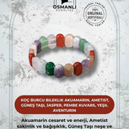 Koç Burcu Bileklik Akuamarin, Ametist, Güneş Taşı, Jasper, Pembe Kuvars, Yeşil Aventurin