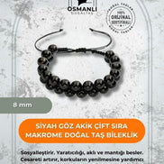 Siyah Göz Akik 8mm Çift Sıra Makrome Doğal Taş Bileklik