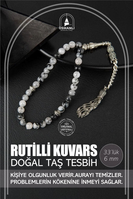 Rutilli Kuvars Doğal Taş Tesbih 33lük - 6mm