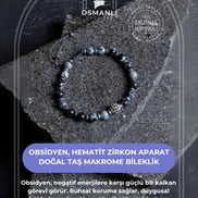 Sertifikalı Obsidyen, Hematit Zirkon Aparat Doğal Taş Makrome Bileklik