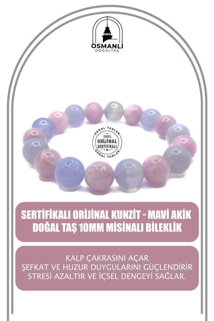Hakiki Orijinal Kunzit - Mavi Akik Doğal Taş 10mm Misinalı Bileklik