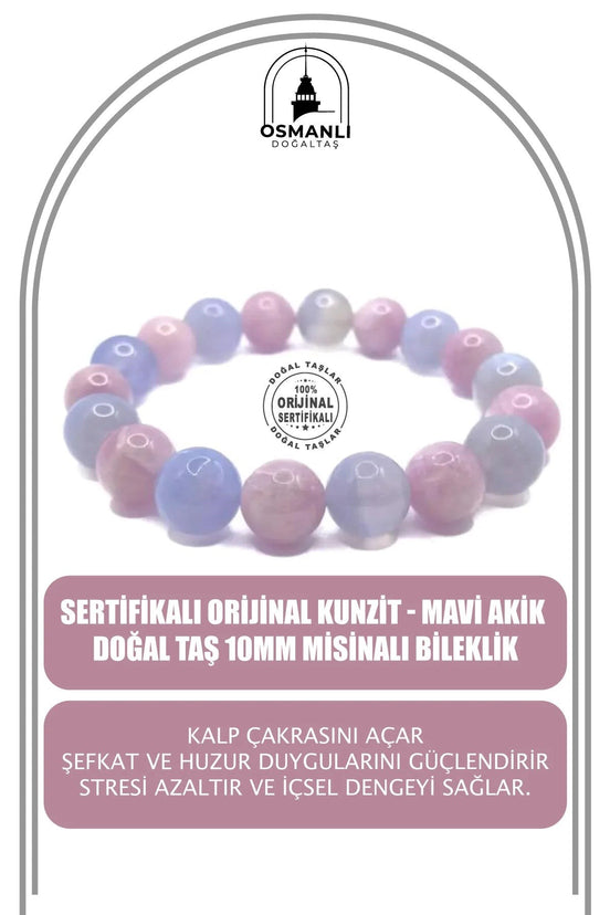 Hakiki Orijinal Kunzit - Mavi Akik Doğal Taş 10mm Misinalı Bileklik