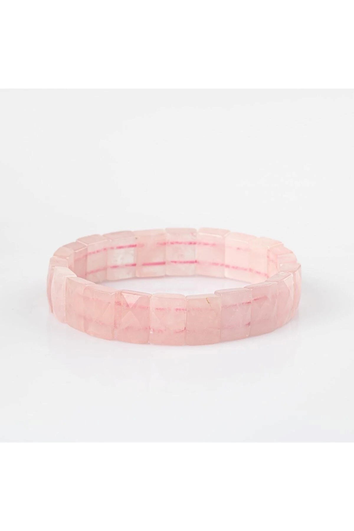 Pembe Kuvars (Gül Kuvars) Doğal Taş Kare Kesim Geniş Kesim Bileklik