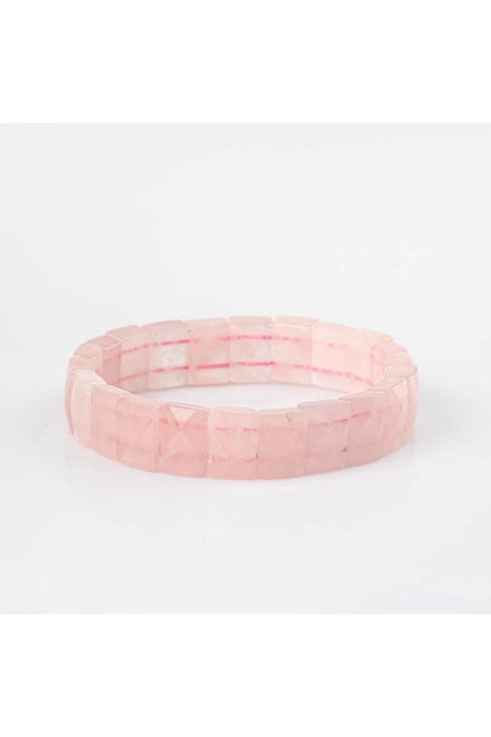 Pembe Kuvars (Gül Kuvars) Doğal Taş Kare Kesim Geniş Kesim Bileklik
