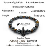 Hakiki Orijinal Kaplan Gözü - Hematit 8mm Gladyatör Aparatlı Misinalı Doğal Taş Bileklik