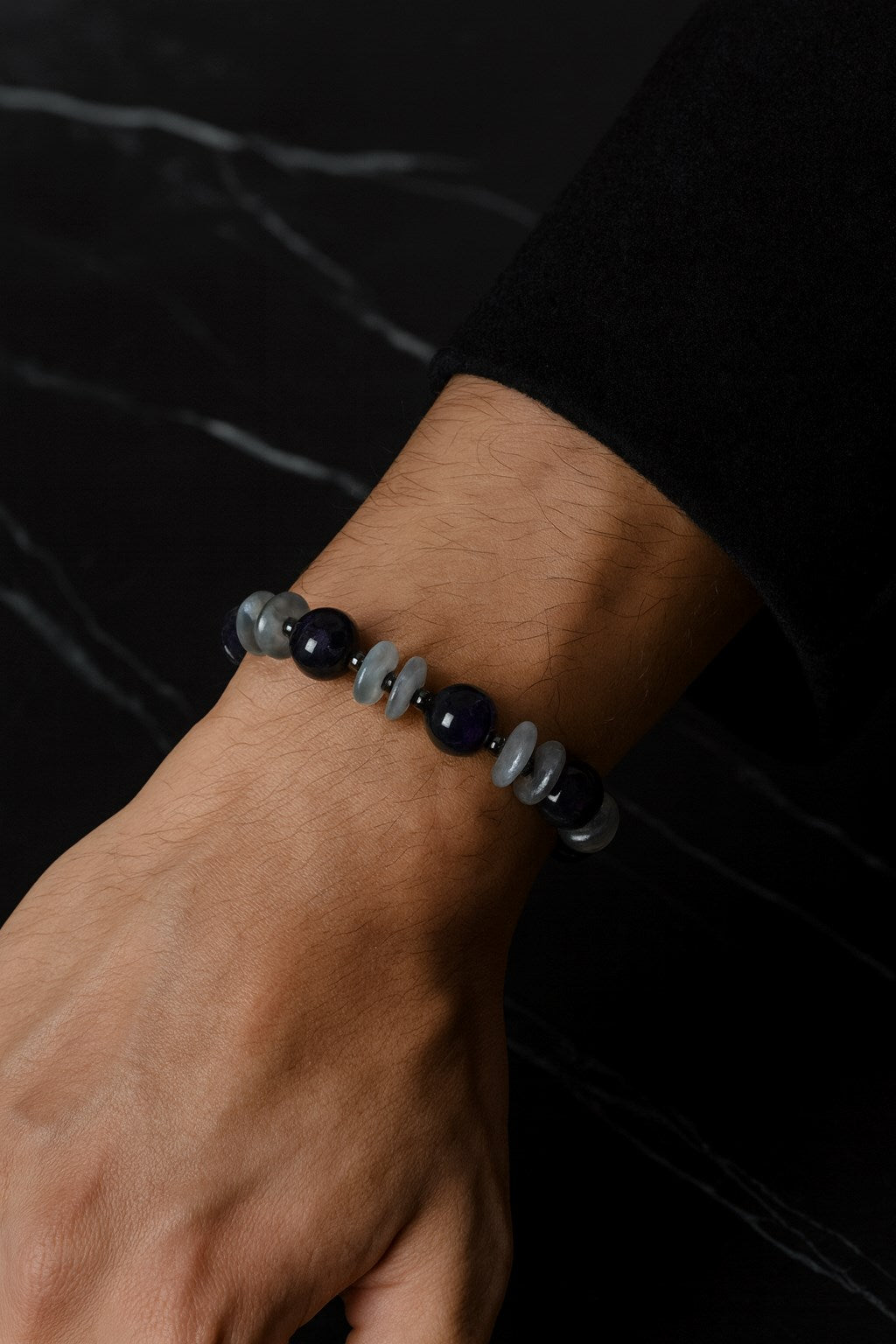Ametist, Labradorit ve Hematit Doğal Taş Bileklik – Unisex Şık Tasarım