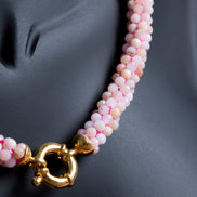 El İşçiliği Örme Pembe Opal Gümüş Kapama Kolye (SK:107)