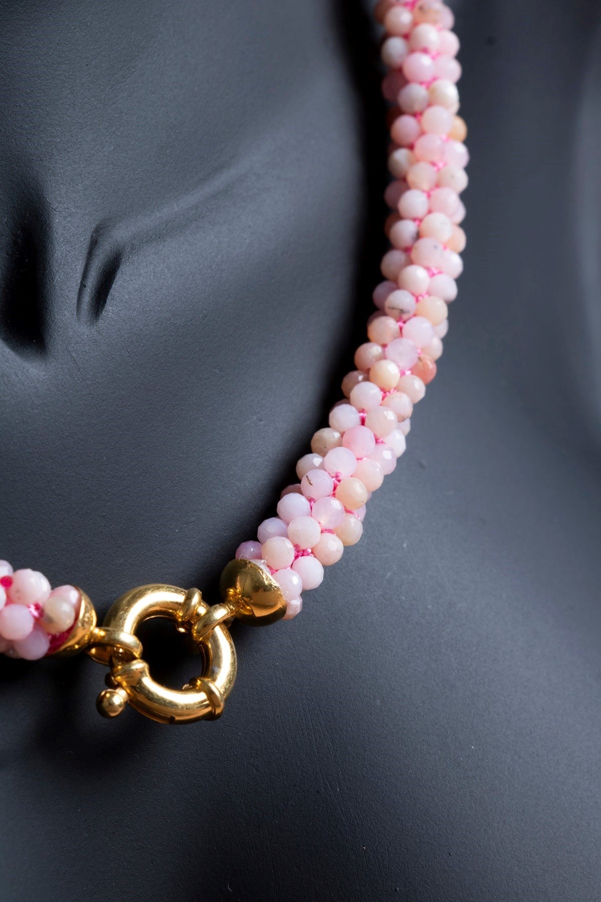 El İşçiliği Örme Pembe Opal Gümüş Kapama Kolye (SK:107)