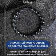 Hematit Zirkon Aparatlı Doğal Taş Makrome Bileklik (SK:151)