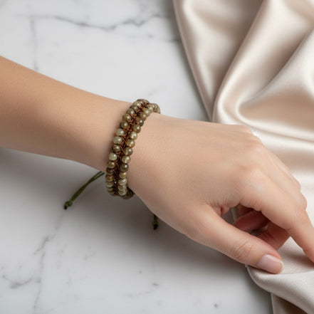 Tsavorit Lal 4 mm Çift Sıra Doğal Taş Makrome Bileklik – Unisex El İşçiliği