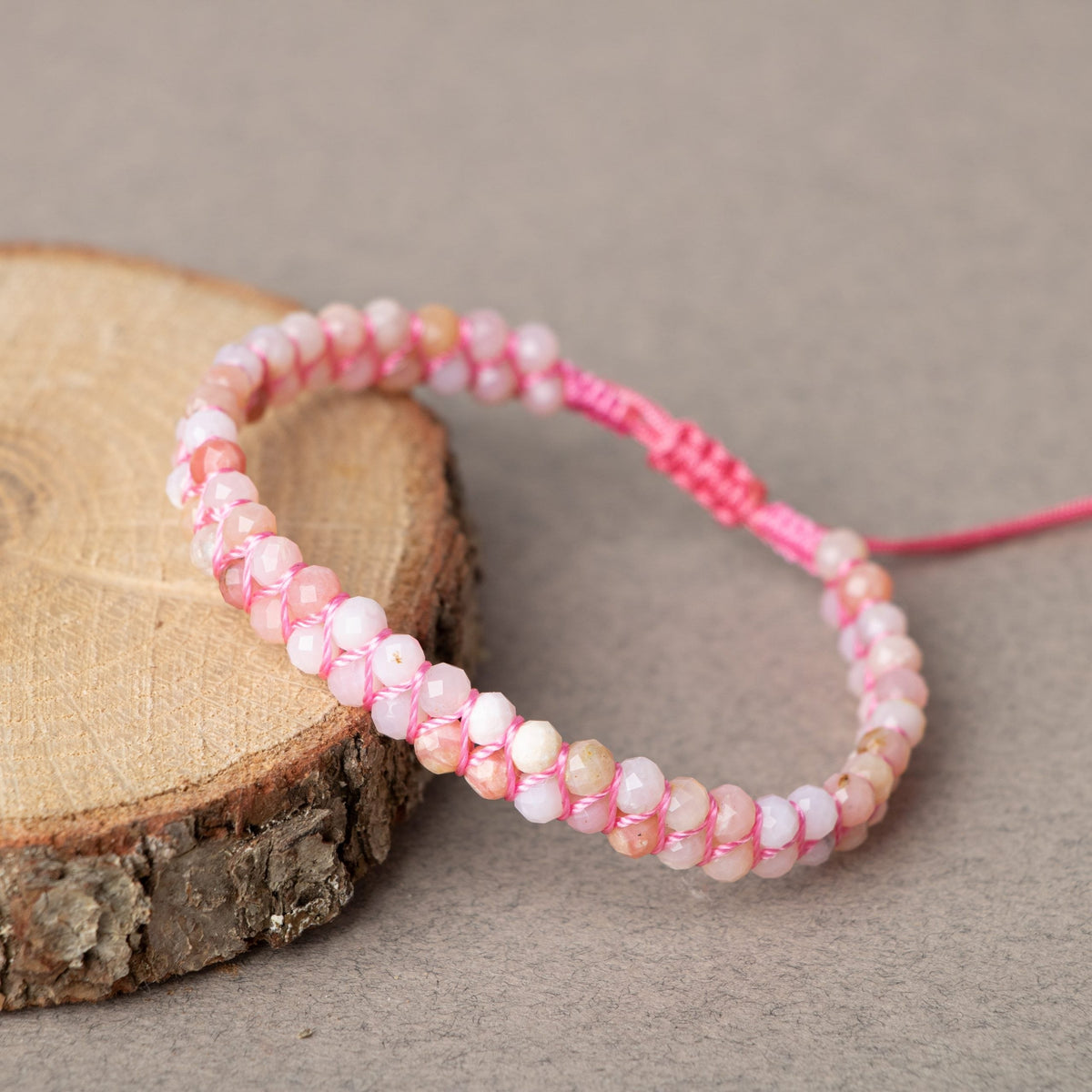 Opal Pembe 3-4 mm Çift Sıra Doğal Taş Bileklik – Unisex El İşçiliği