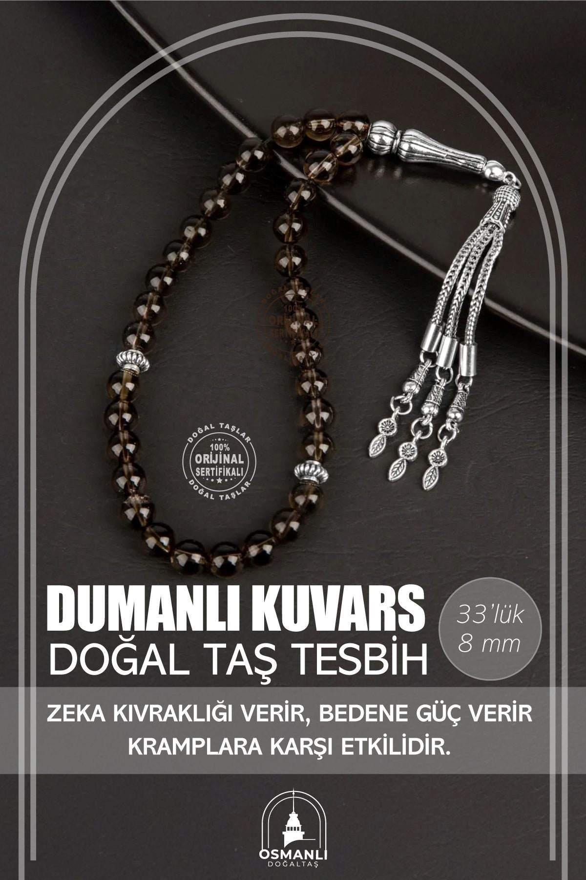Dumanlı Kuvars Doğal Taş Tesbih 33lük - 8mm