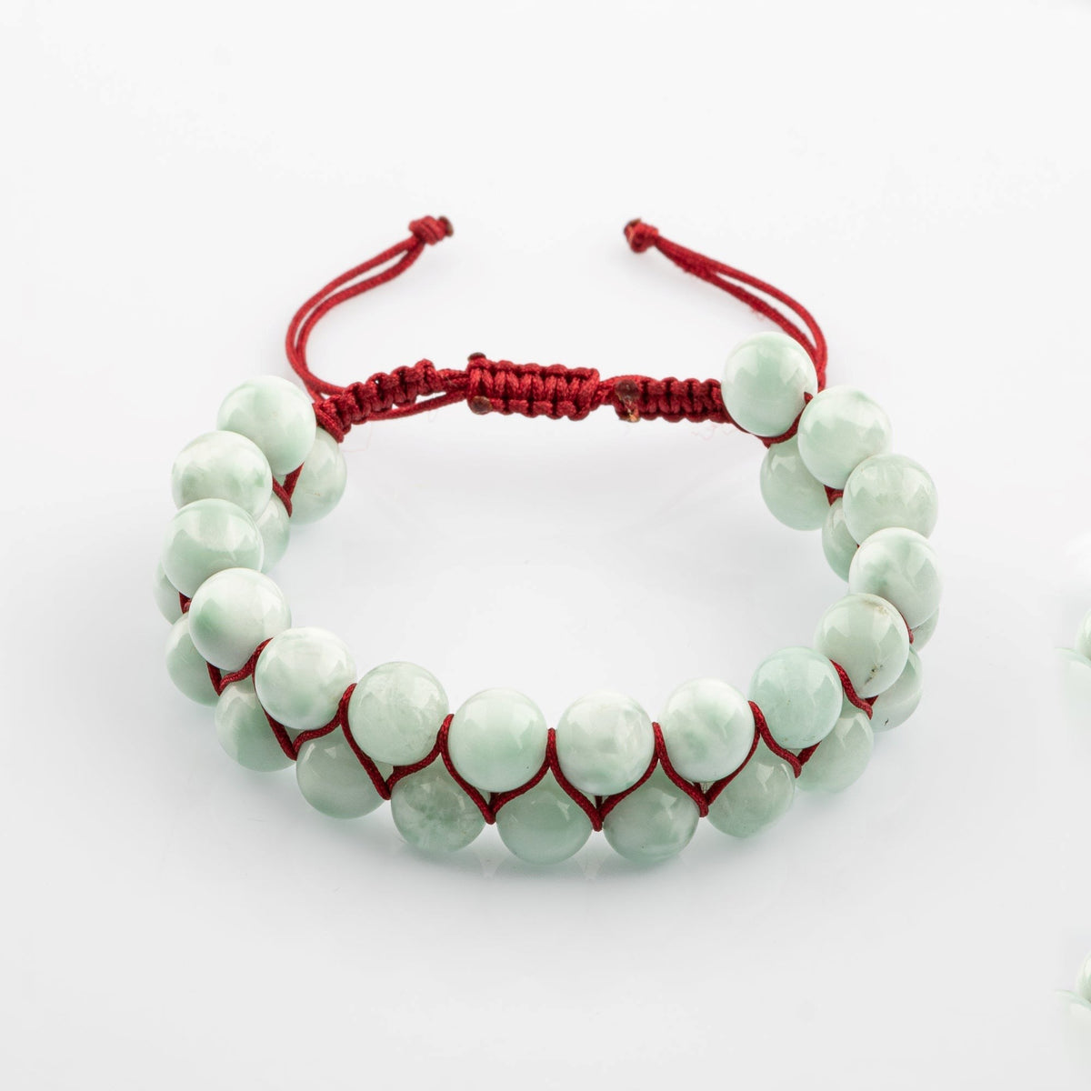 Yeşil Larimar 8 mm Çift Sıra Makrome Doğal Taş Bileklik