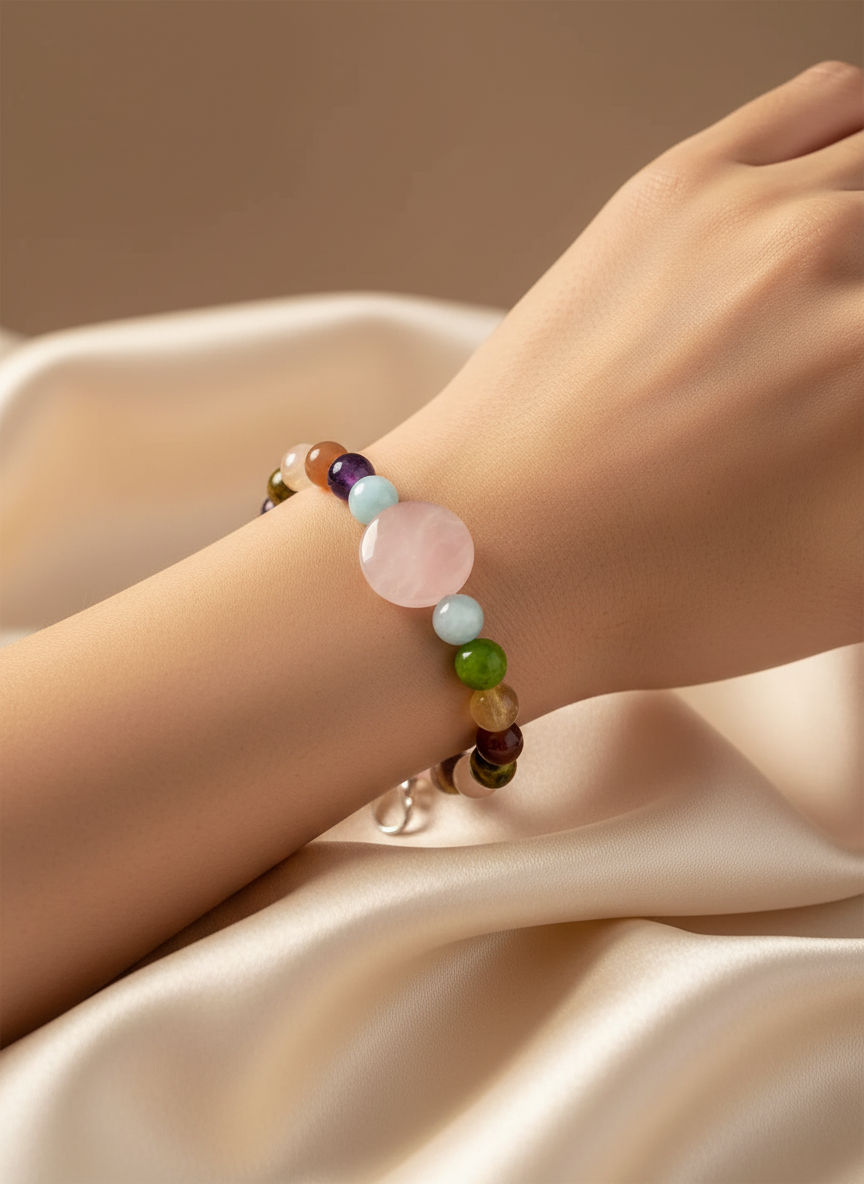 Morganit-kaplan Gözü-sitrin-larimar-akik-pembe Kuvars-yeşim-kunzit-güneş Taşı-ametist-aşk Bileklik B