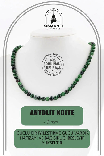 Anyolit 6 mm Dizi Doğal Taş Kolye