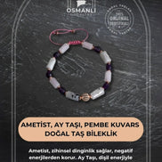 Ametist, Ay Taşı ve Pembe Kuvars Doğal Taş Bileklik