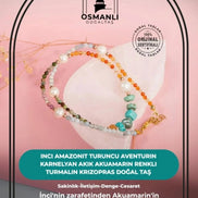 İnci-Amazonit-Turuncu Aventurin-Karnelyan Akik-Akuamarin-Renkli Turmalin-Krizopras Doğal Taş Kolye