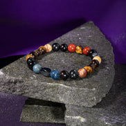 Oğlak Burcu Doğal Taş Bileklik – Dumanlı Kuvars, Dumortierit, Golden Obsidyen, Jasper & Kaplan Gözü