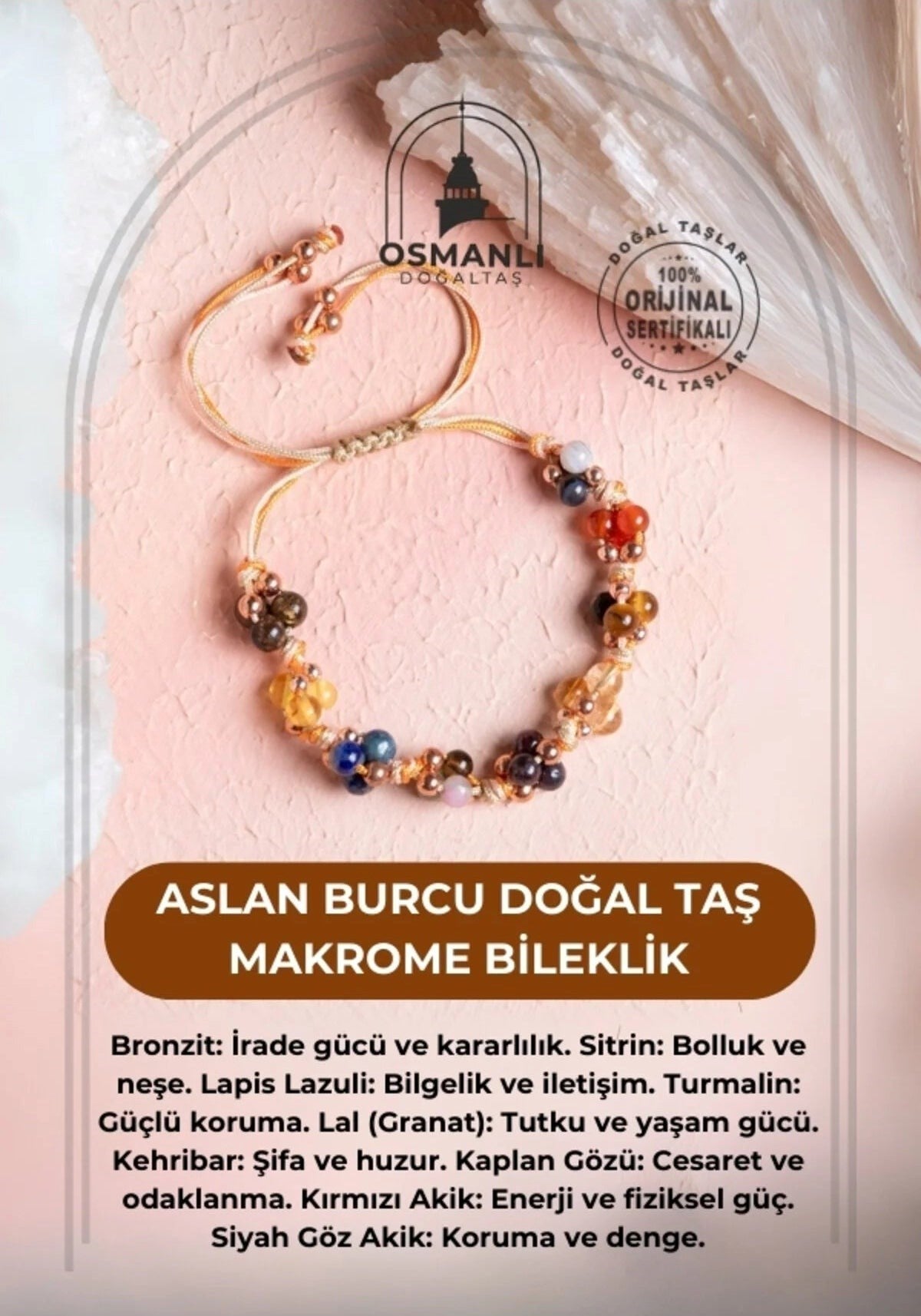 Aslan Burcu Doğal Taş Makrome Bileklik
