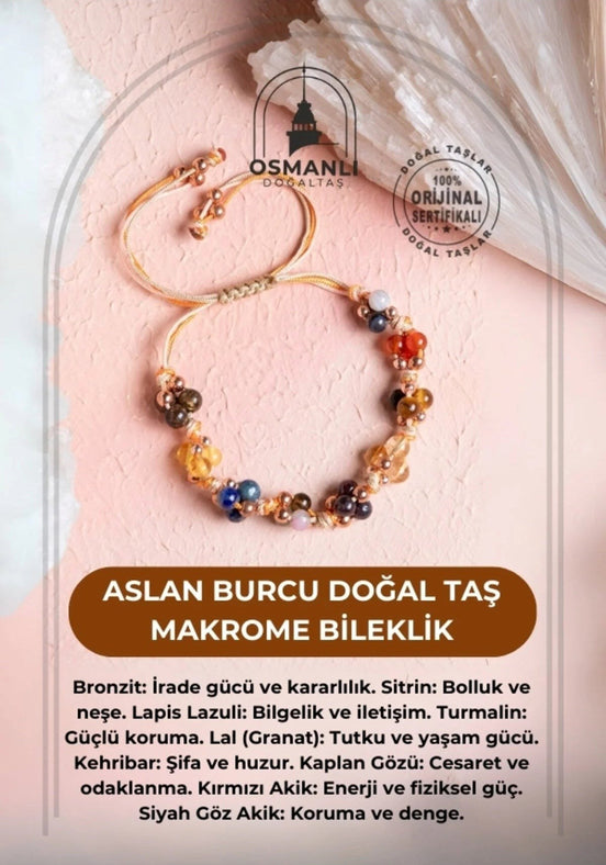 Aslan Burcu Doğal Taş Makrome Bileklik