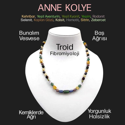 Anne Kolye Doğal Taş 6 Mm Kehribar-Yeşil Aventurin-Yeşil Kiyanit-Yeşim-Rodonit-Selenit-Kaplan Gözü-Kalsit-Hematit-Sitrin-Zeberced