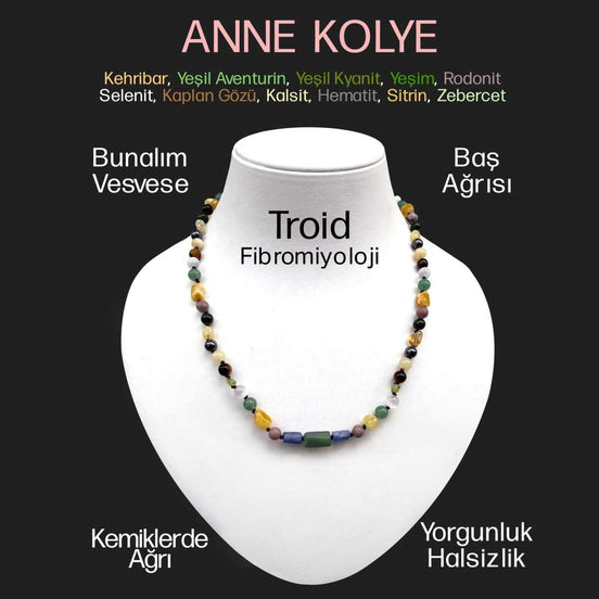 Anne Kolye Doğal Taş 6 Mm Kehribar-Yeşil Aventurin-Yeşil Kiyanit-Yeşim-Rodonit-Selenit-Kaplan Gözü-Kalsit-Hematit-Sitrin-Zeberced