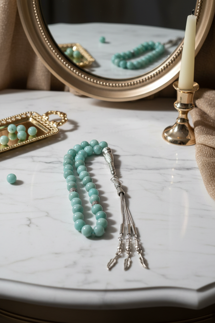 Amazonit Doğal Taş Tesbih – 8 mm Küre Kesim