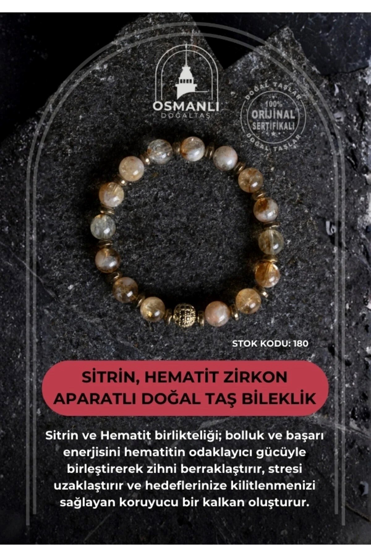 Sitrin, Hematit Zirkon Aparatlı Doğal Taş Bileklik (SK:180)