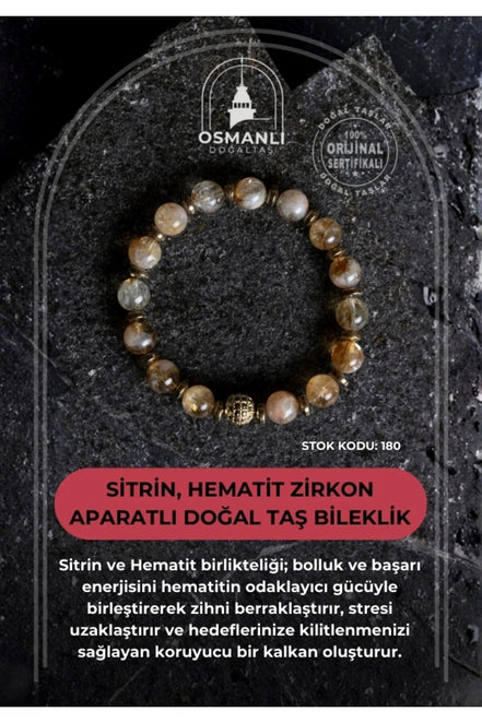 Sitrin, Hematit Zirkon Aparatlı Doğal Taş Bileklik (SK:180)