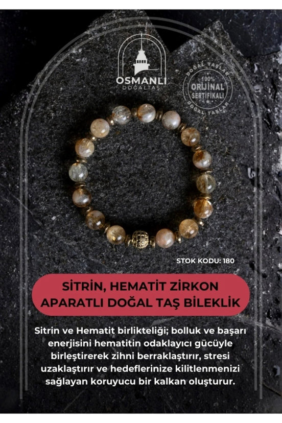 Sitrin, Hematit Zirkon Aparatlı Doğal Taş Bileklik (SK:180)