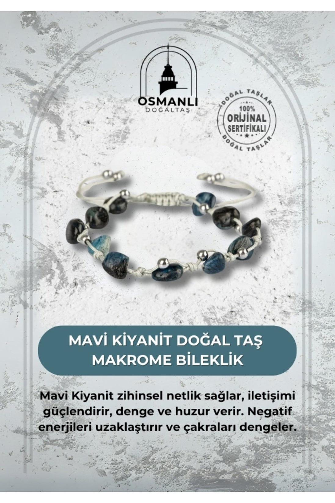Mavi Kiyanit Natürel Kesim Doğal Taş Makrome Bileklik