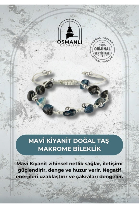 Mavi Kiyanit Natürel Kesim Doğal Taş Makrome Bileklik