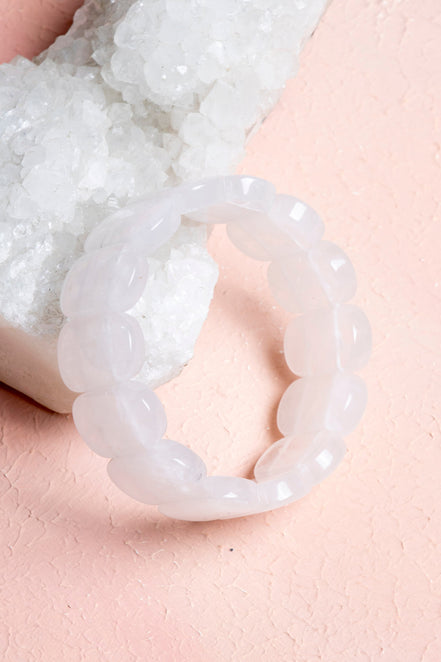 Kristal Kuvars Geniş Kesim Doğal Taş Bileklik – Unisex Şık Tasarım (9 x 14 mm Özel Kesim)