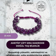 Ametist 8mm Çift Sıra Makrome Doğal Taş Bileklik