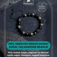 Prit, Obsidyen Zirkon Aparat  Doğal Taş Makrome Bileklik