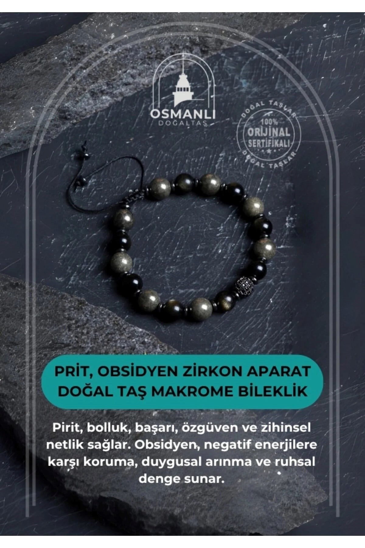 Prit, Obsidyen Zirkon Aparat  Doğal Taş Makrome Bileklik