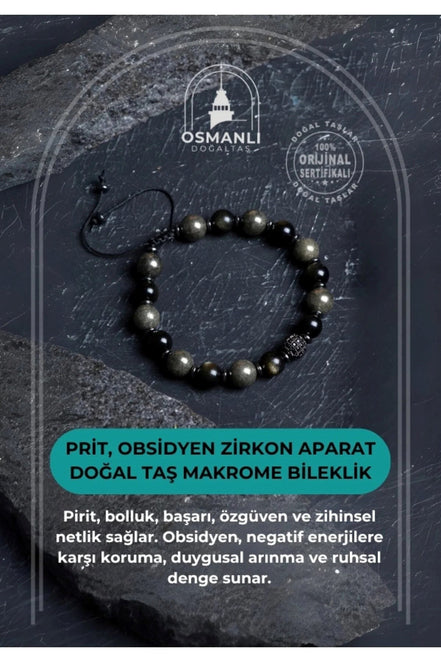 Prit, Obsidyen Zirkon Aparat  Doğal Taş Makrome Bileklik