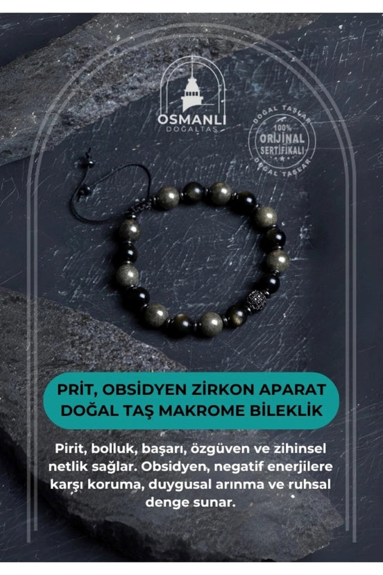 Prit, Obsidyen Zirkon Aparat  Doğal Taş Makrome Bileklik