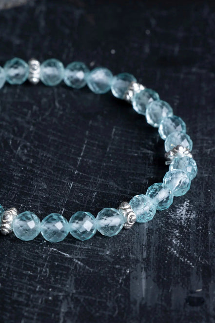 Topaz Gümüş Aparatlı Doğal Taş Bileklik- 6mm (SK:167)