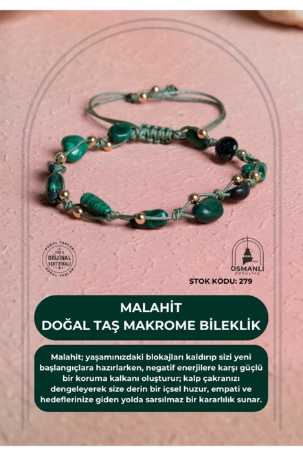 Sertifikalı Malahit Doğal Taş Makrome Bileklik (SK:279)