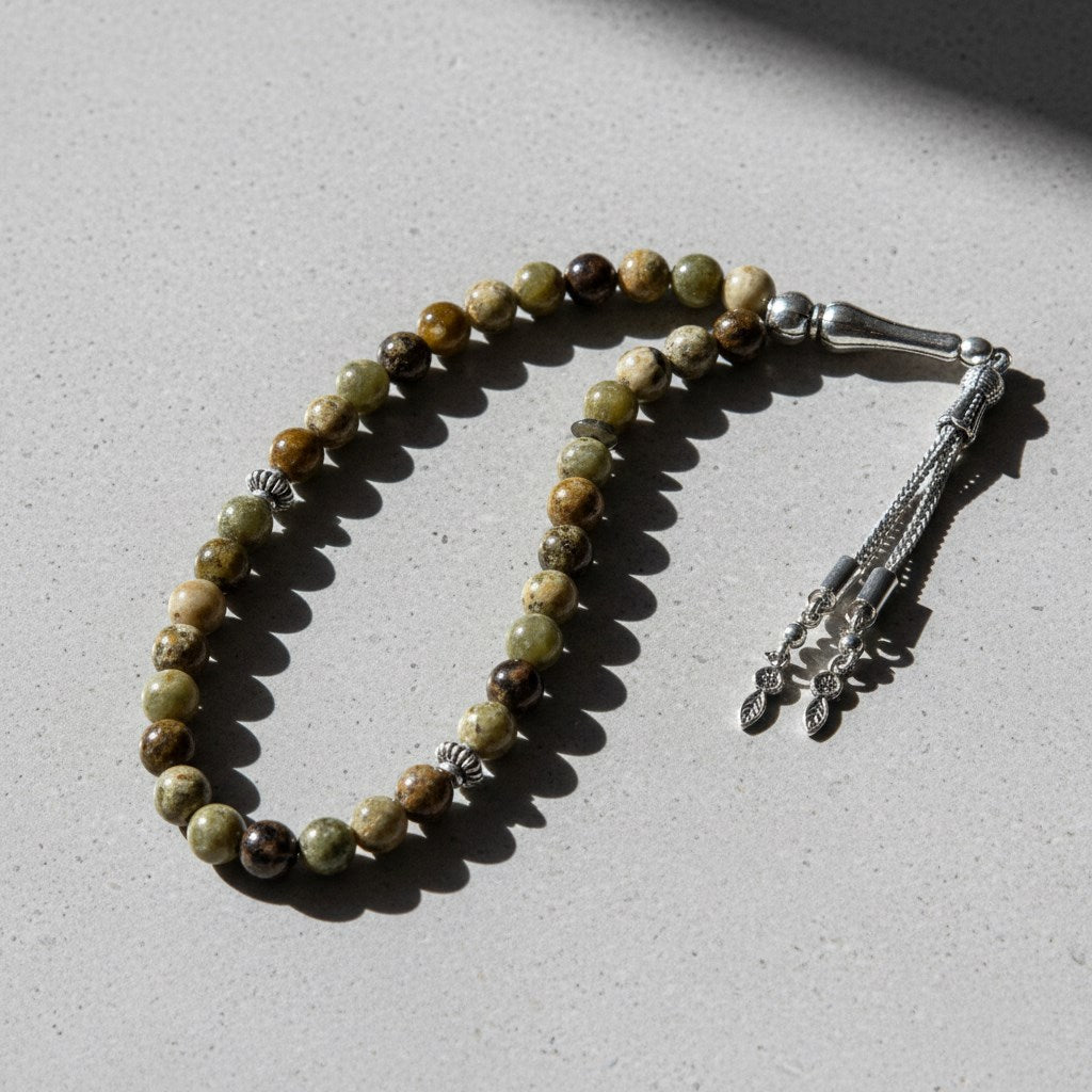 Tsavorit – Lal (Granat) Doğal Taş Tesbih – 33’lük / 8 mm