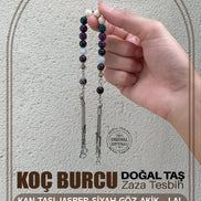 Koç Burcu Zaza Tesbih Doğal Taş Akuamarin, Ametist, Bordo Granat Lal, Kan Taşı, Sarı Jasper, Siyah Göz Akik